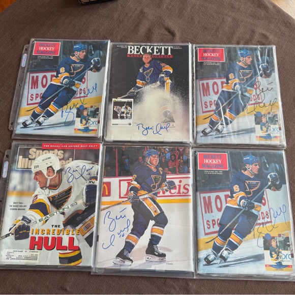 6 Brett Hull Auto Magazines St Louis Blues Signed Sports Illustrated & Beckett